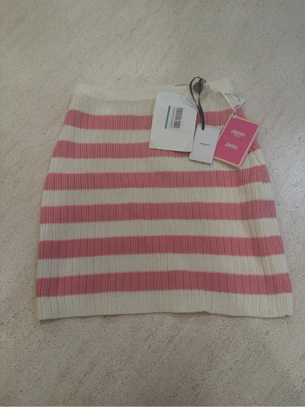 Balmain Pink and Cream Striped Knit Mini Skirt, Size 36, NWT